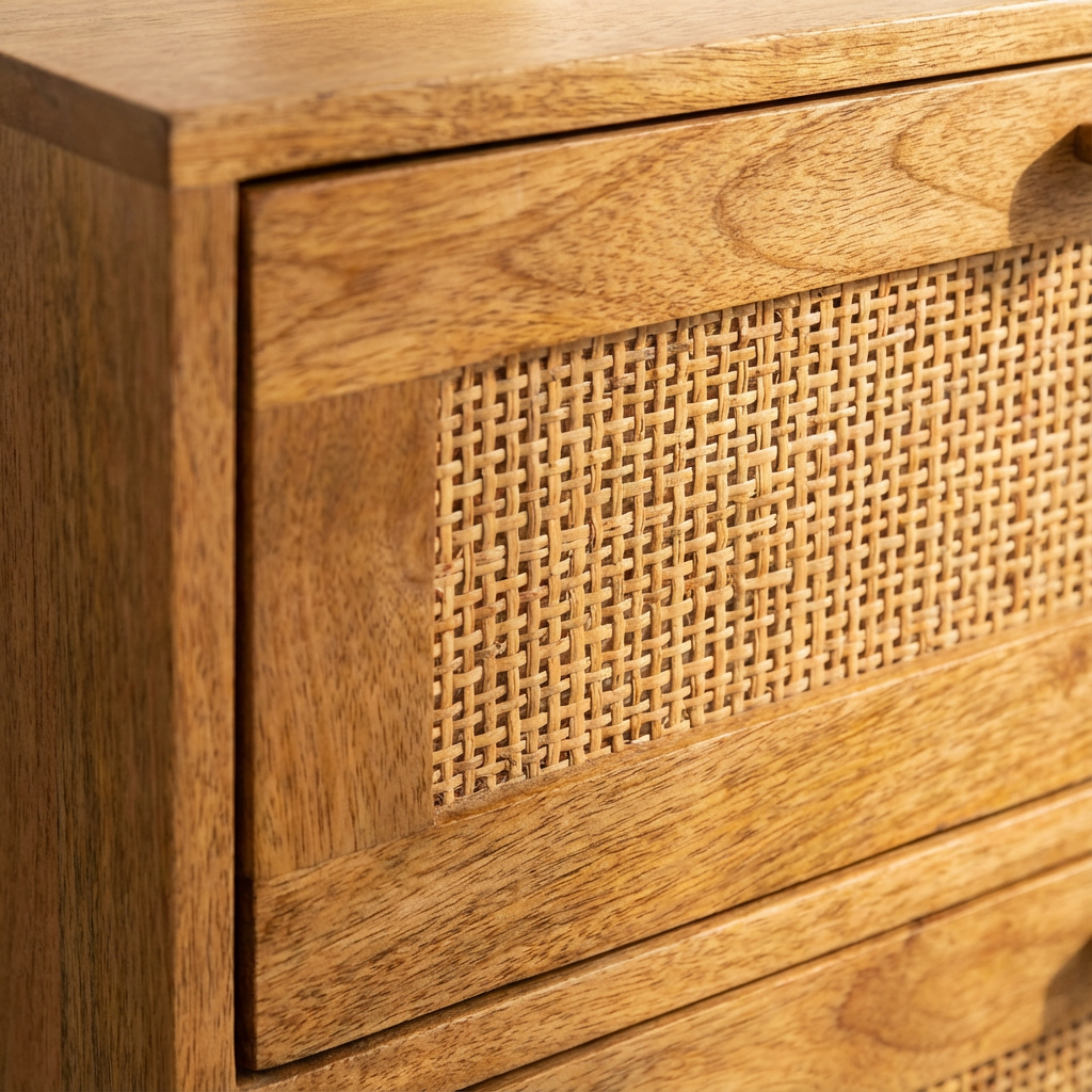 Tulum Mango Wood and Rattan Dresser - 6 Drawer view 2