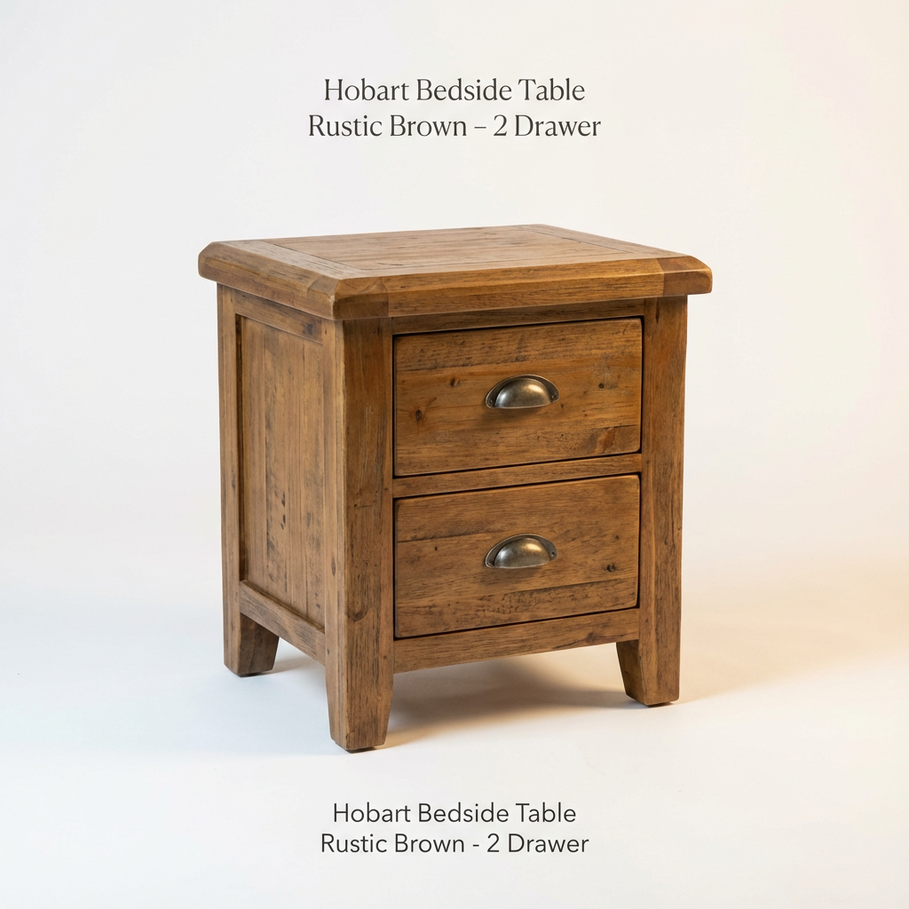Hobart Bedside Table Rustic Brown - 2 Drawer