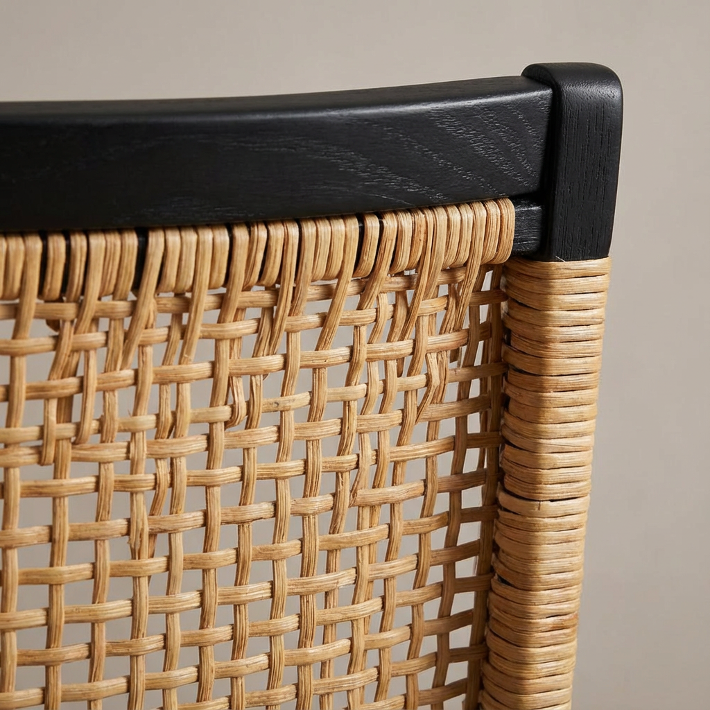 Azul Dining Armless Chair Black and Rattan view 2