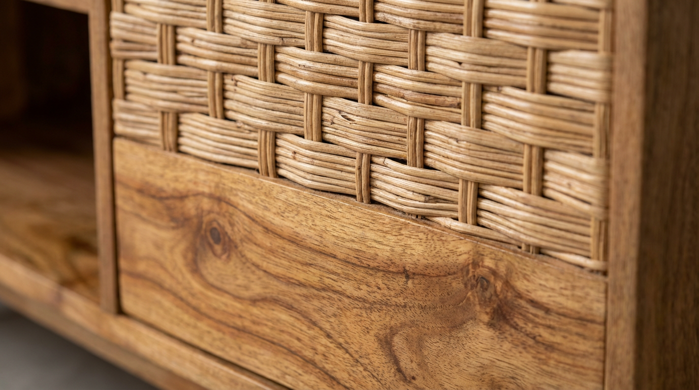 Baxter Mango Wood and Rattan TV Unit - 200cm view 2