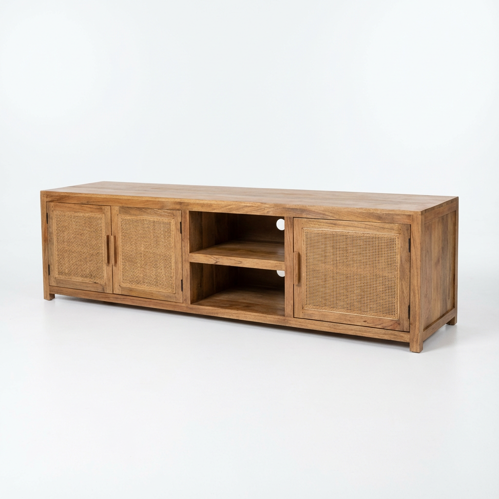 Baxter Mango Wood and Rattan TV Unit - 200cm