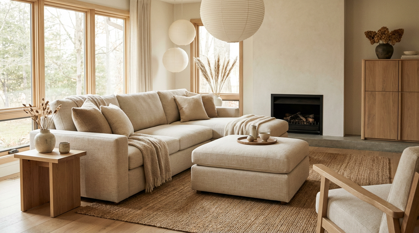 Haven California Ivory Ottoman view 3