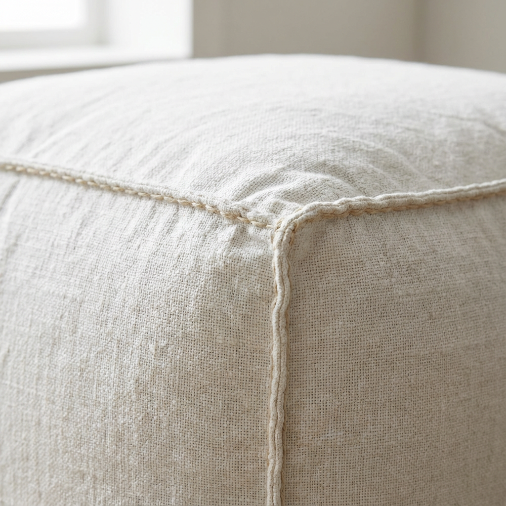 Como Linen Square Ottoman White view 2